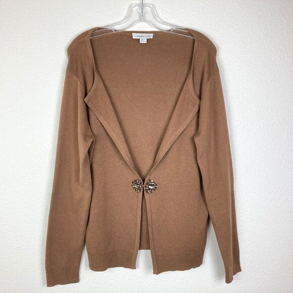 Coldwater Creek Women's Cardigan Size M 10-12 Brown Jewel Rhinestone Closure - Picture 1 of 7